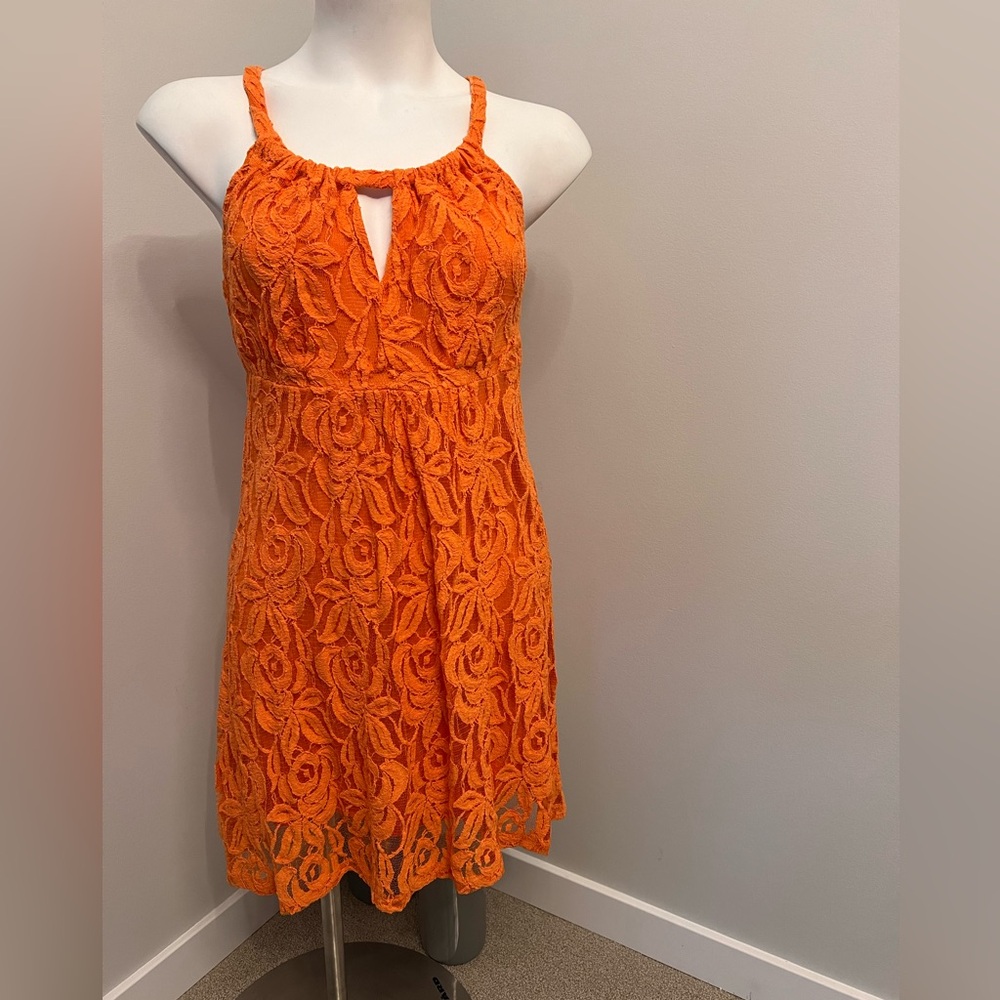 INC International Concepts Orange Cut Out lace Halter Dress